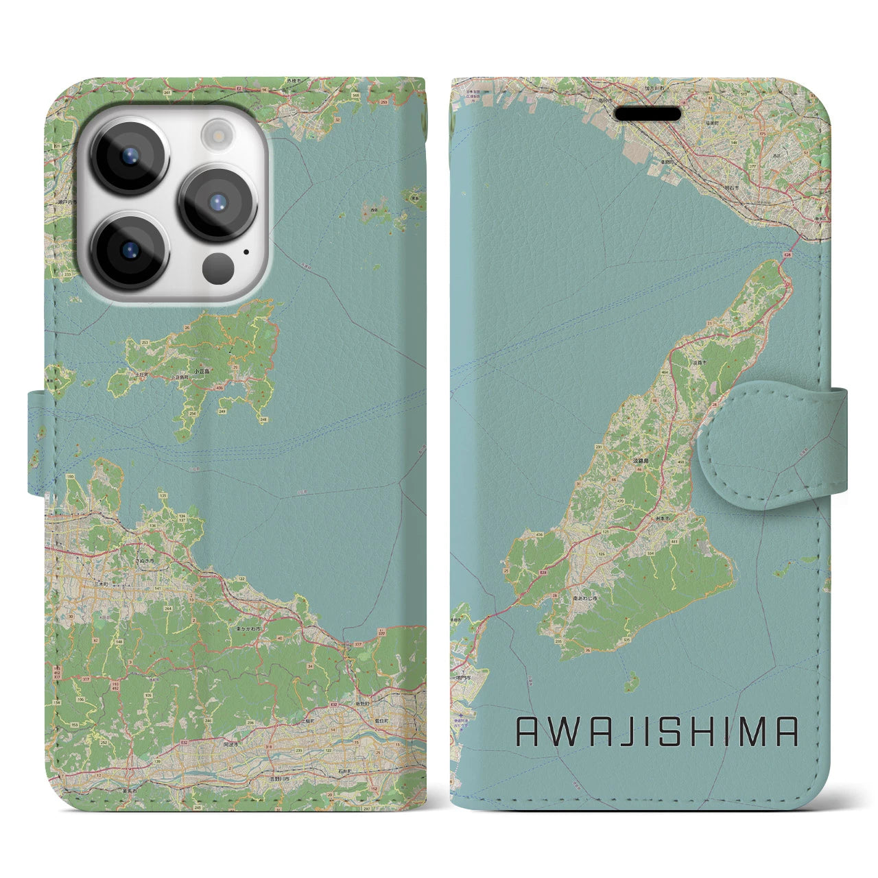 【淡路島2(兵庫県)】地図柄iPhoneケース(手帳タイプ)ナチュラル・iPhone 14 Pro 用