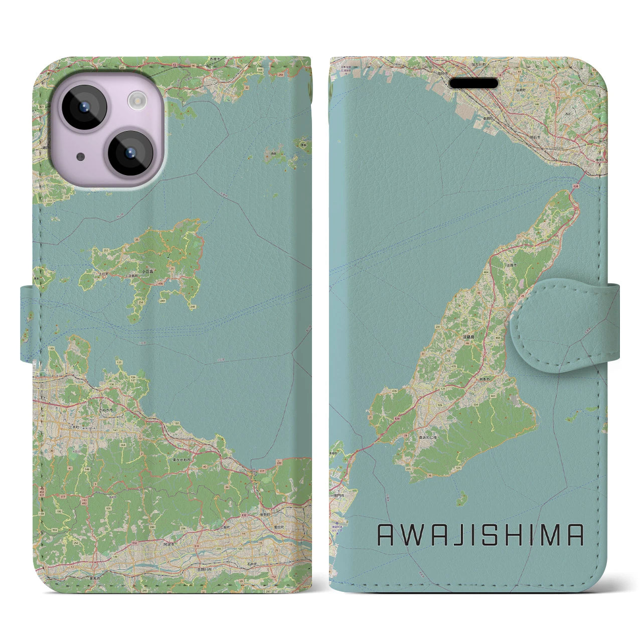 【淡路島2(兵庫県)】地図柄iPhoneケース(手帳タイプ)ナチュラル・iPhone 14 用