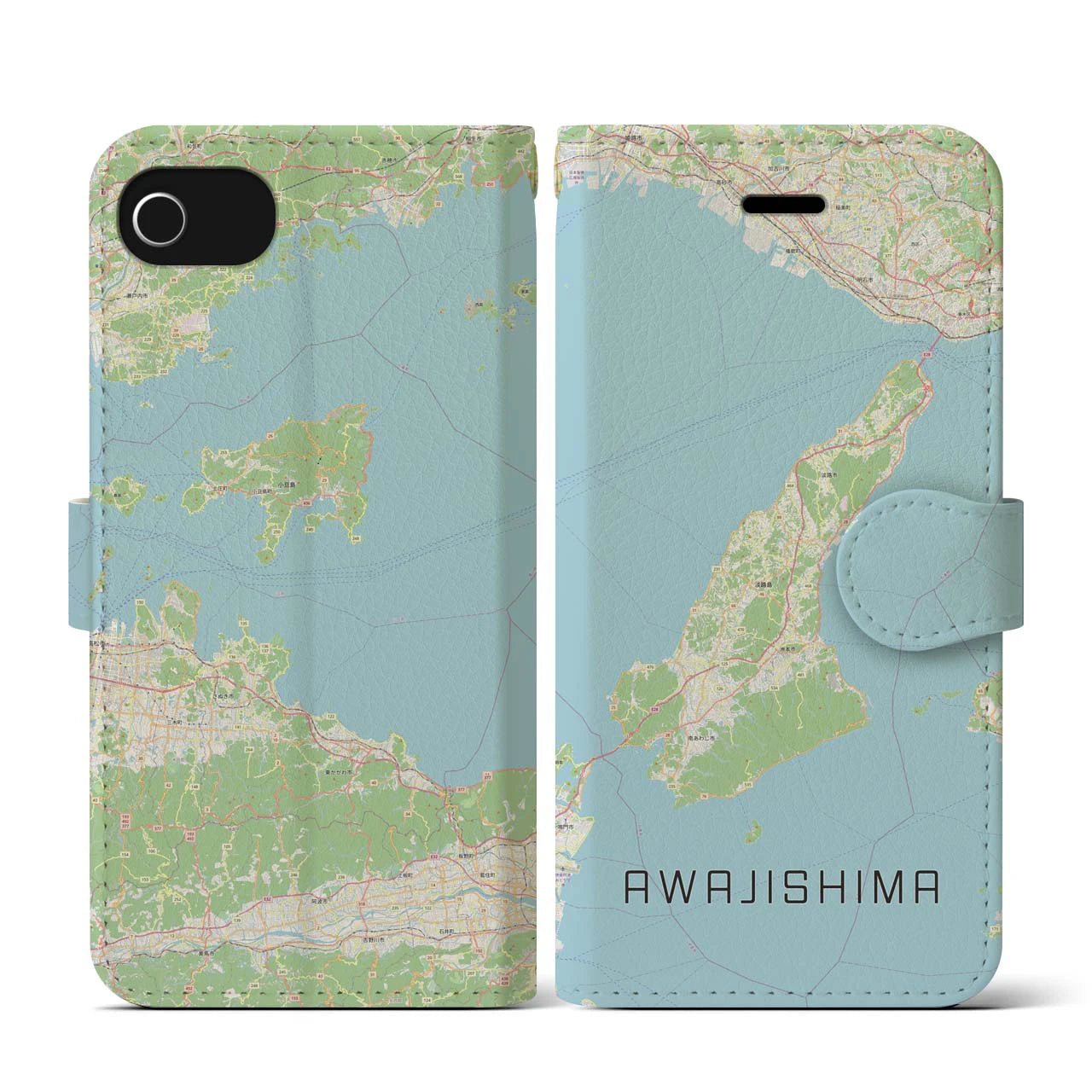 【淡路島2(兵庫県)】地図柄iPhoneケース(手帳タイプ)ナチュラル・iPhone SE(第3 / 第2世代) / 8 / 7 / 6s / 6 用