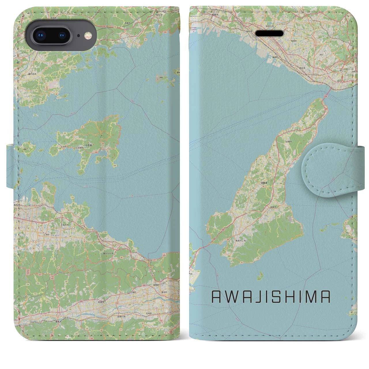 【淡路島2(兵庫県)】地図柄iPhoneケース(手帳タイプ)ナチュラル・iPhone 8Plus /7Plus / 6sPlus / 6Plus 用