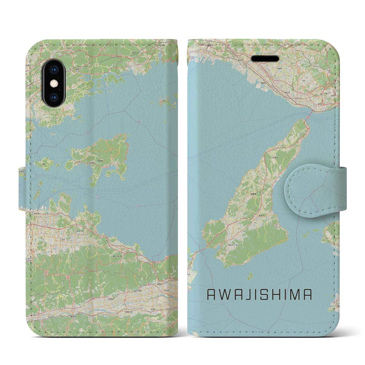 【淡路島2(兵庫県)】地図柄iPhoneケース(手帳タイプ)ナチュラル・iPhone XS / X 用