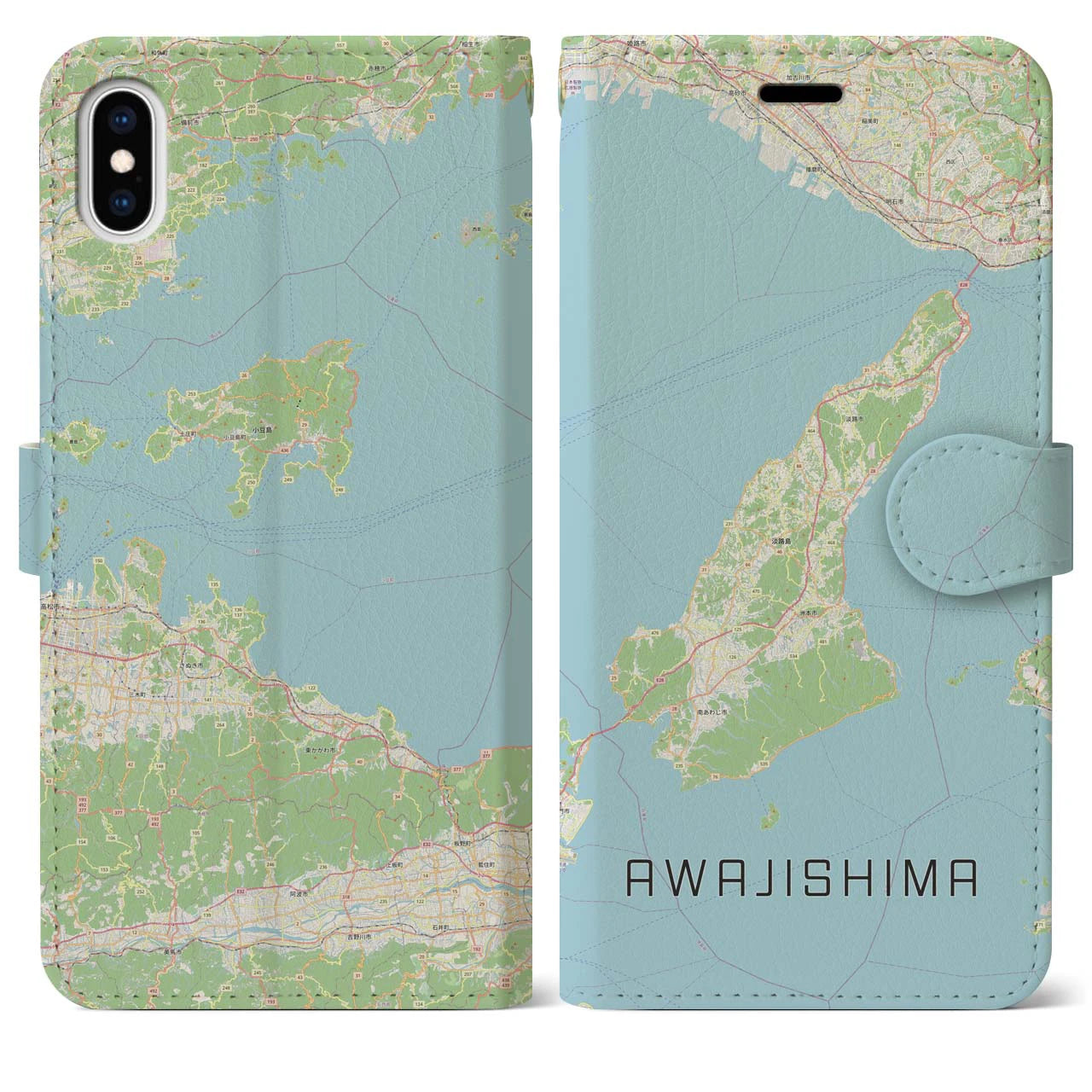 【淡路島2(兵庫県)】地図柄iPhoneケース(手帳タイプ)ナチュラル・iPhone XS Max 用