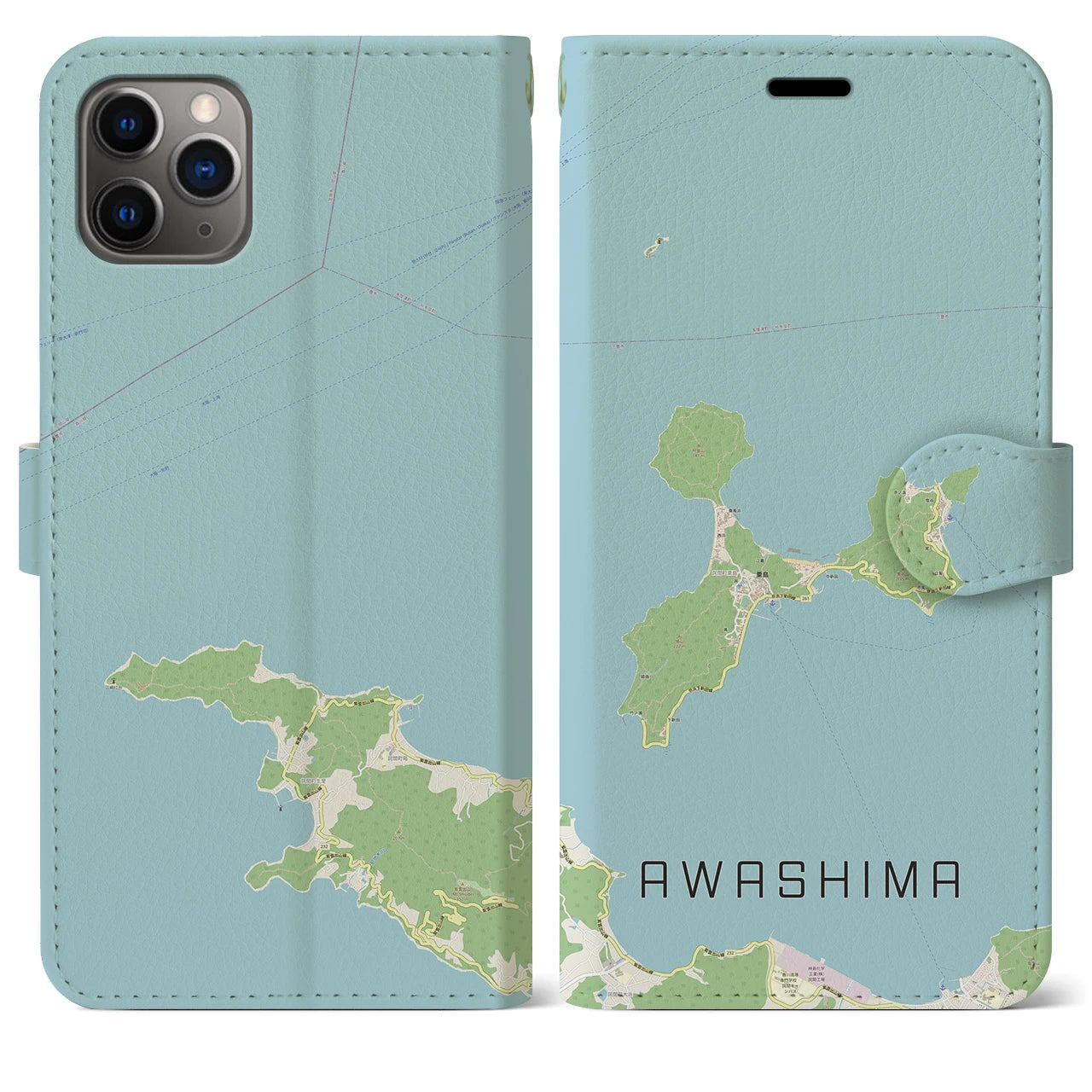 【粟島(香川県)】地図柄iPhoneケース(手帳タイプ)ナチュラル・iPhone 11 Pro Max 用