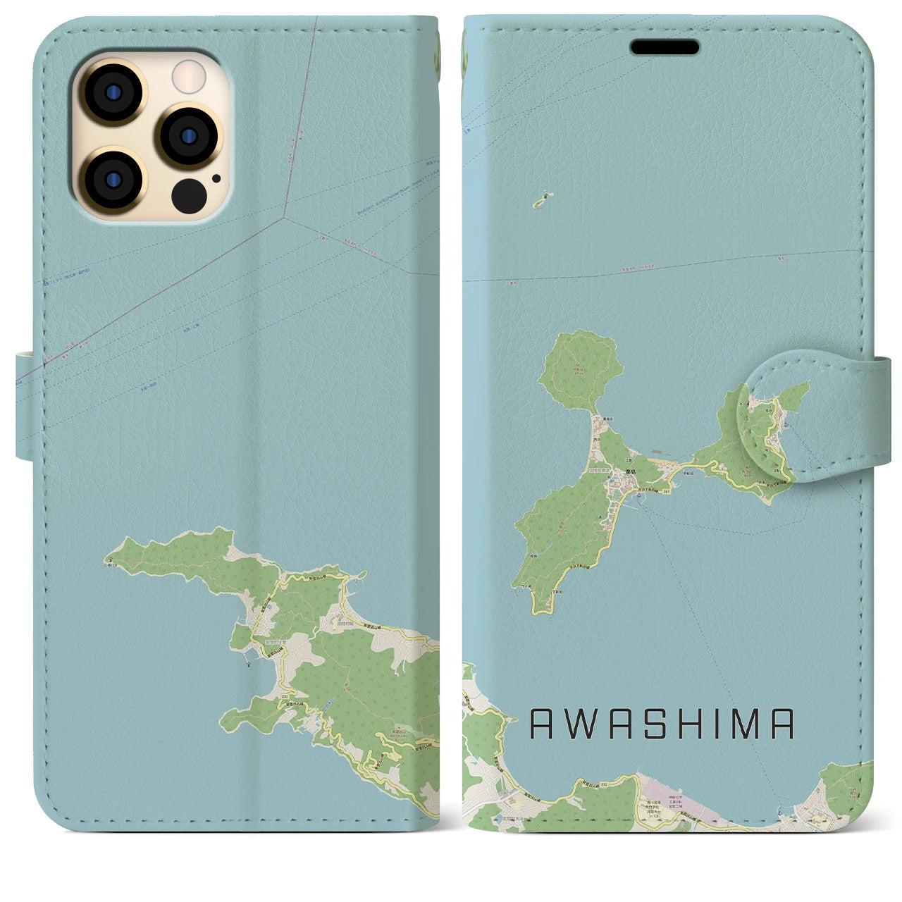【粟島(香川県)】地図柄iPhoneケース(手帳タイプ)ナチュラル・iPhone 12 Pro Max 用