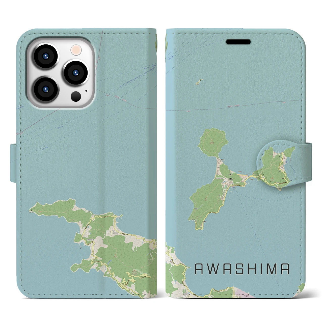 【粟島(香川県)】地図柄iPhoneケース(手帳タイプ)ナチュラル・iPhone 13 Pro 用