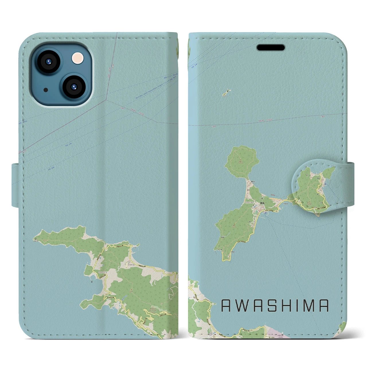 【粟島(香川県)】地図柄iPhoneケース(手帳タイプ)ナチュラル・iPhone 13 用