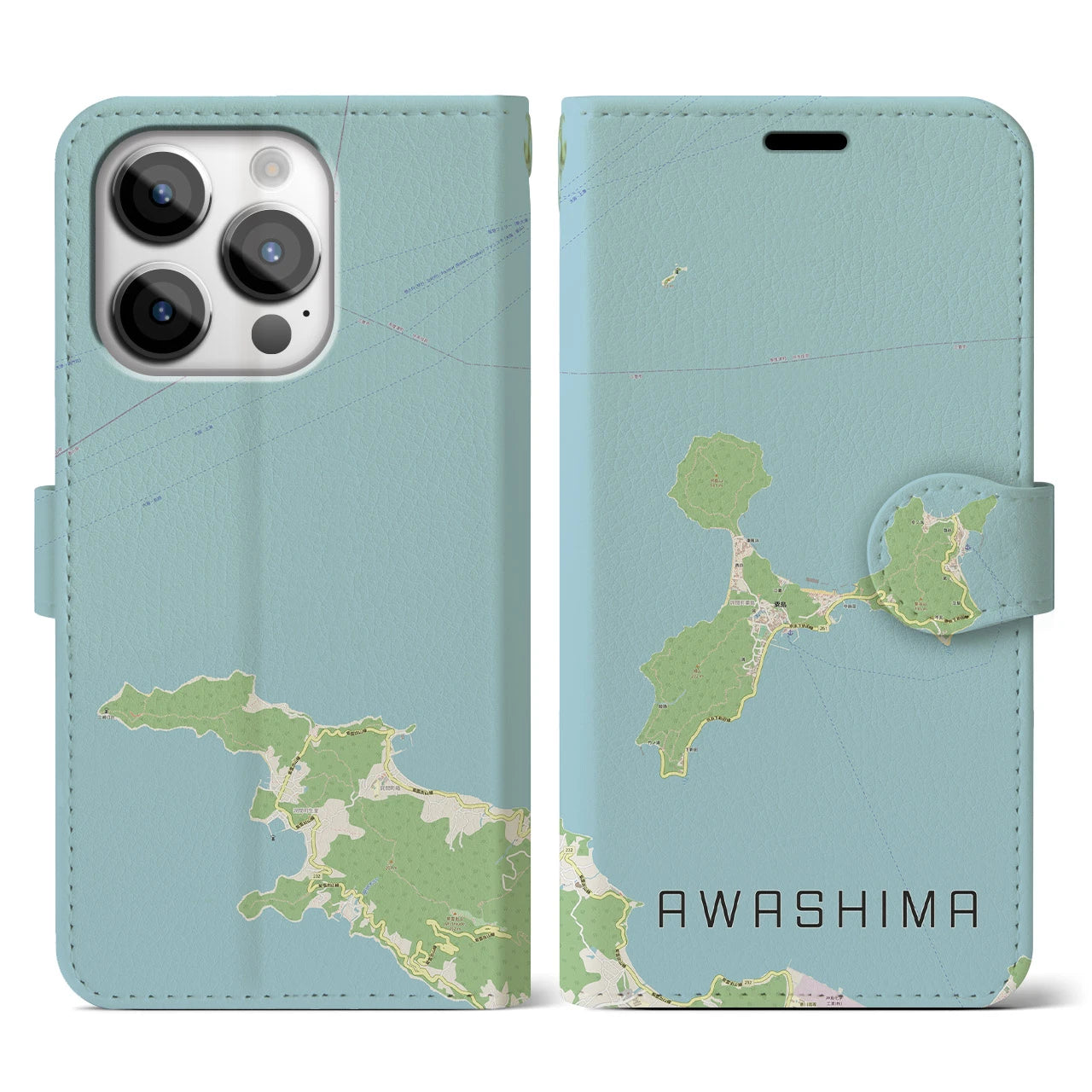 【粟島(香川県)】地図柄iPhoneケース(手帳タイプ)ナチュラル・iPhone 14 Pro 用
