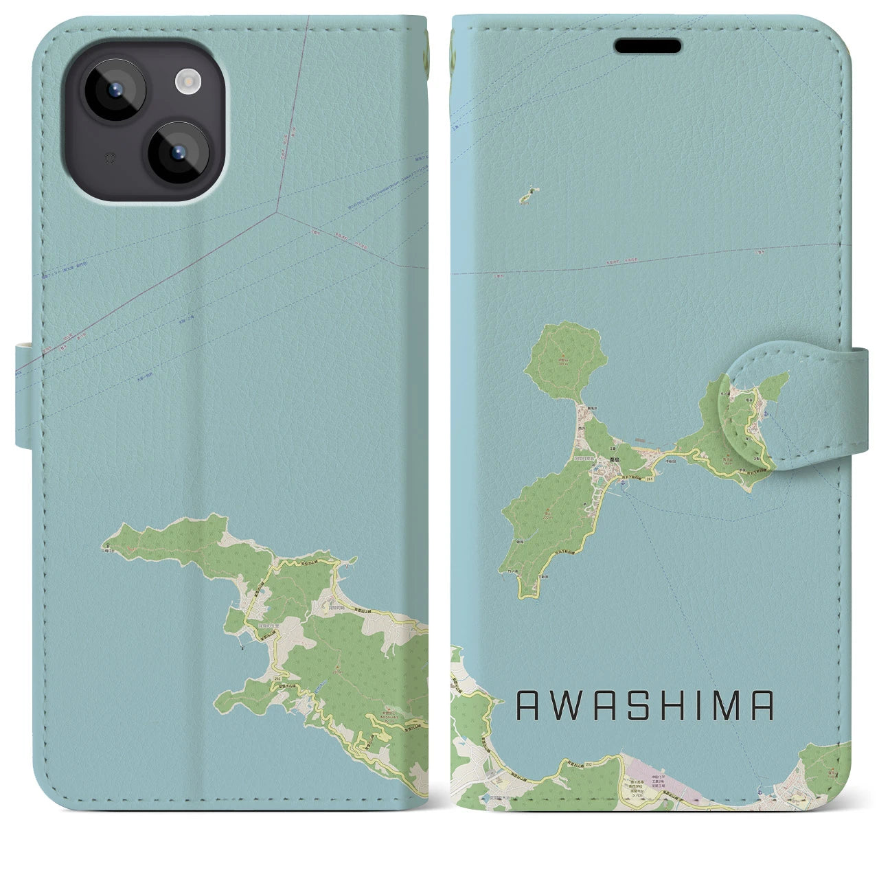 【粟島(香川県)】地図柄iPhoneケース(手帳タイプ)ナチュラル・iPhone 14 Plus 用
