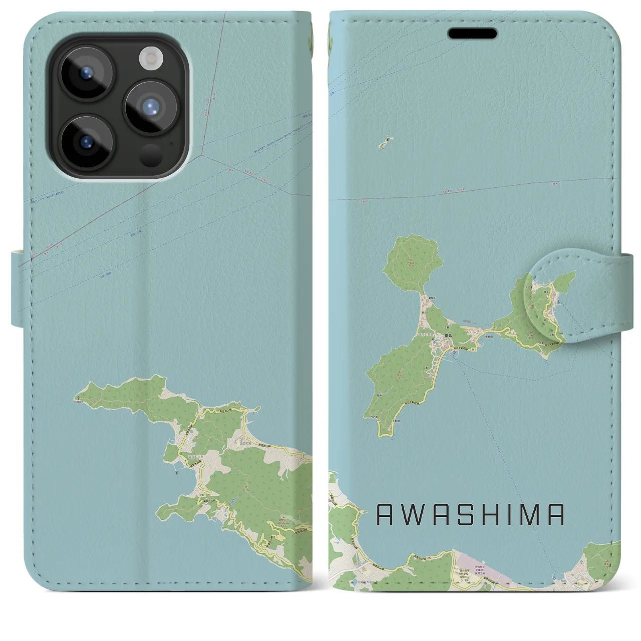 【粟島(香川県)】地図柄iPhoneケース(手帳タイプ)ナチュラル・iPhone 15 Pro Max 用