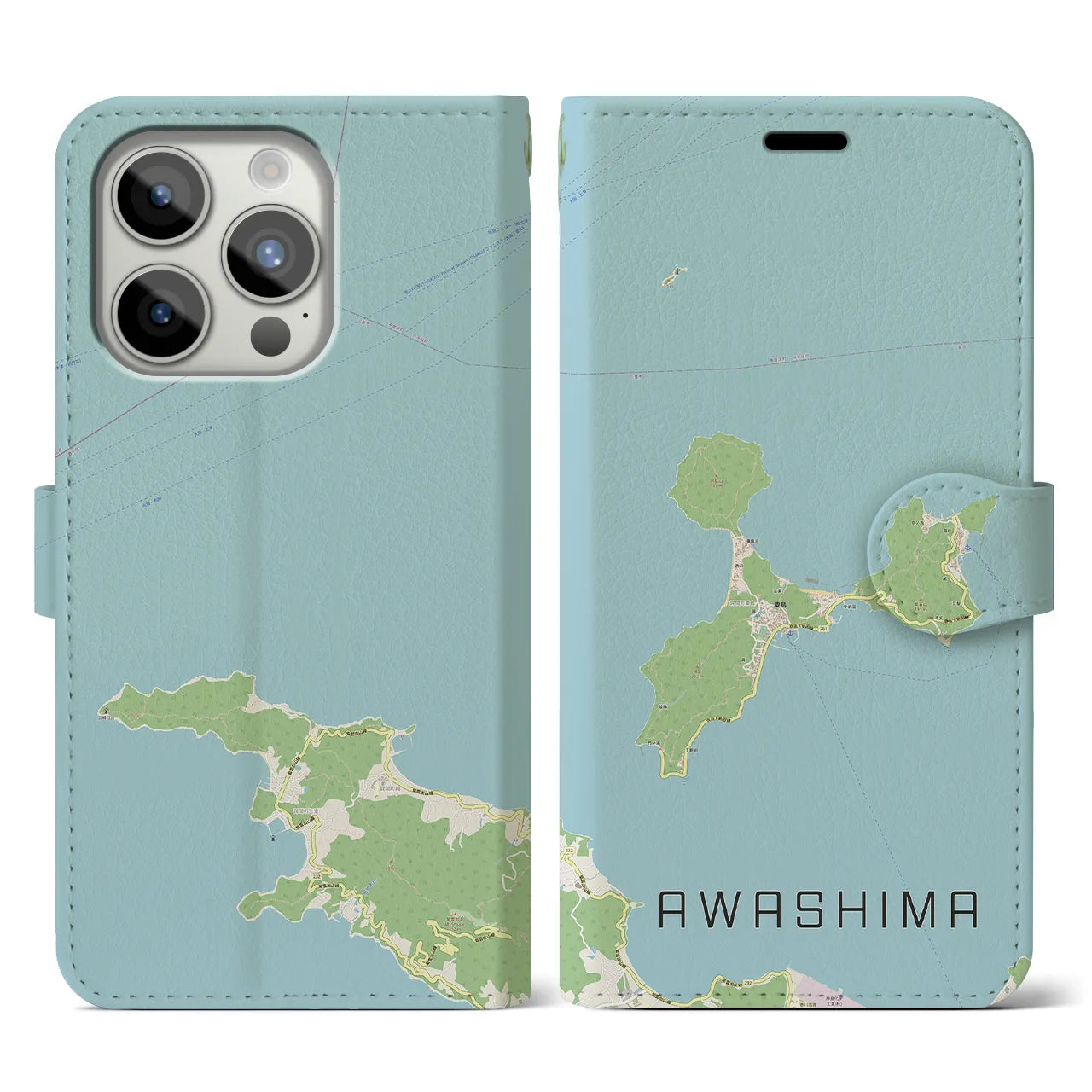 【粟島(香川県)】地図柄iPhoneケース(手帳タイプ)ナチュラル・iPhone 15 Pro 用