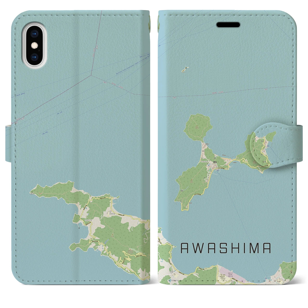 【粟島(香川県)】地図柄iPhoneケース(手帳タイプ)ナチュラル・iPhone XS Max 用