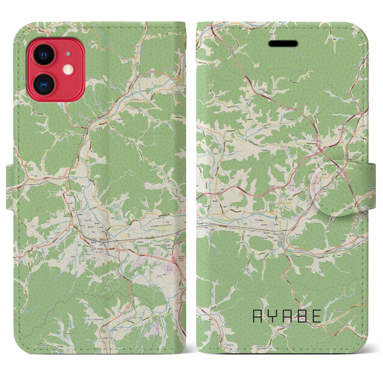 【綾部(京都府)】地図柄iPhoneケース(手帳タイプ)ナチュラル・iPhone 11 用