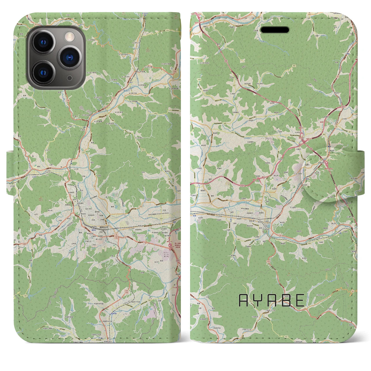 【綾部(京都府)】地図柄iPhoneケース(手帳タイプ)ナチュラル・iPhone 11 Pro Max 用