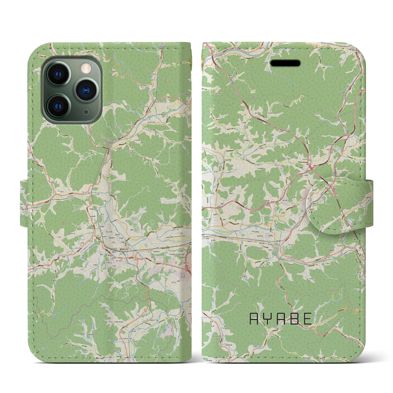 【綾部(京都府)】地図柄iPhoneケース(手帳タイプ)ナチュラル・iPhone 11 Pro 用
