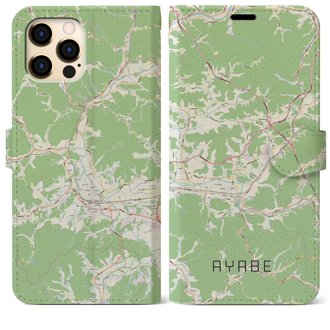 【綾部(京都府)】地図柄iPhoneケース(手帳タイプ)ナチュラル・iPhone 12 Pro Max 用