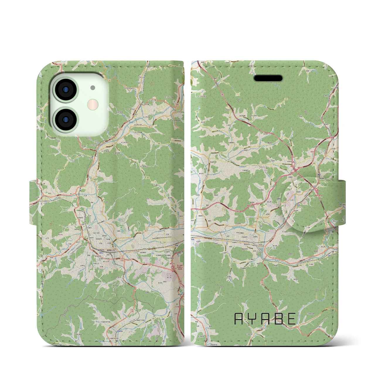 【綾部(京都府)】地図柄iPhoneケース(手帳タイプ)ナチュラル・iPhone 12 mini 用