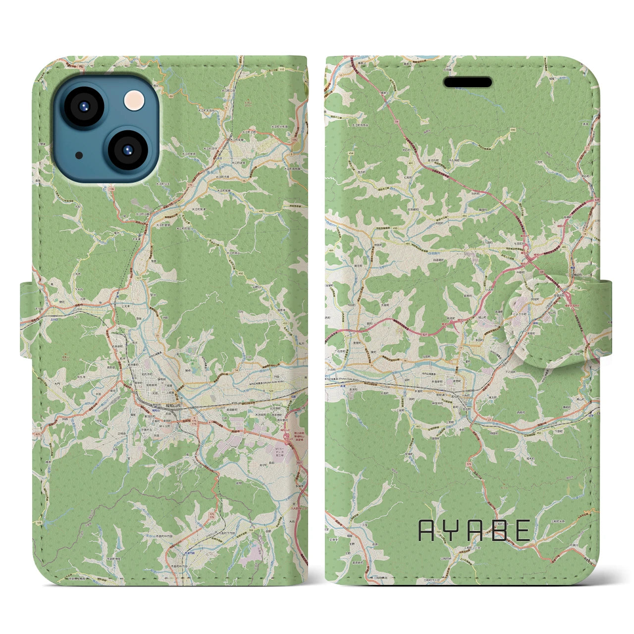 【綾部(京都府)】地図柄iPhoneケース(手帳タイプ)ナチュラル・iPhone 13 用