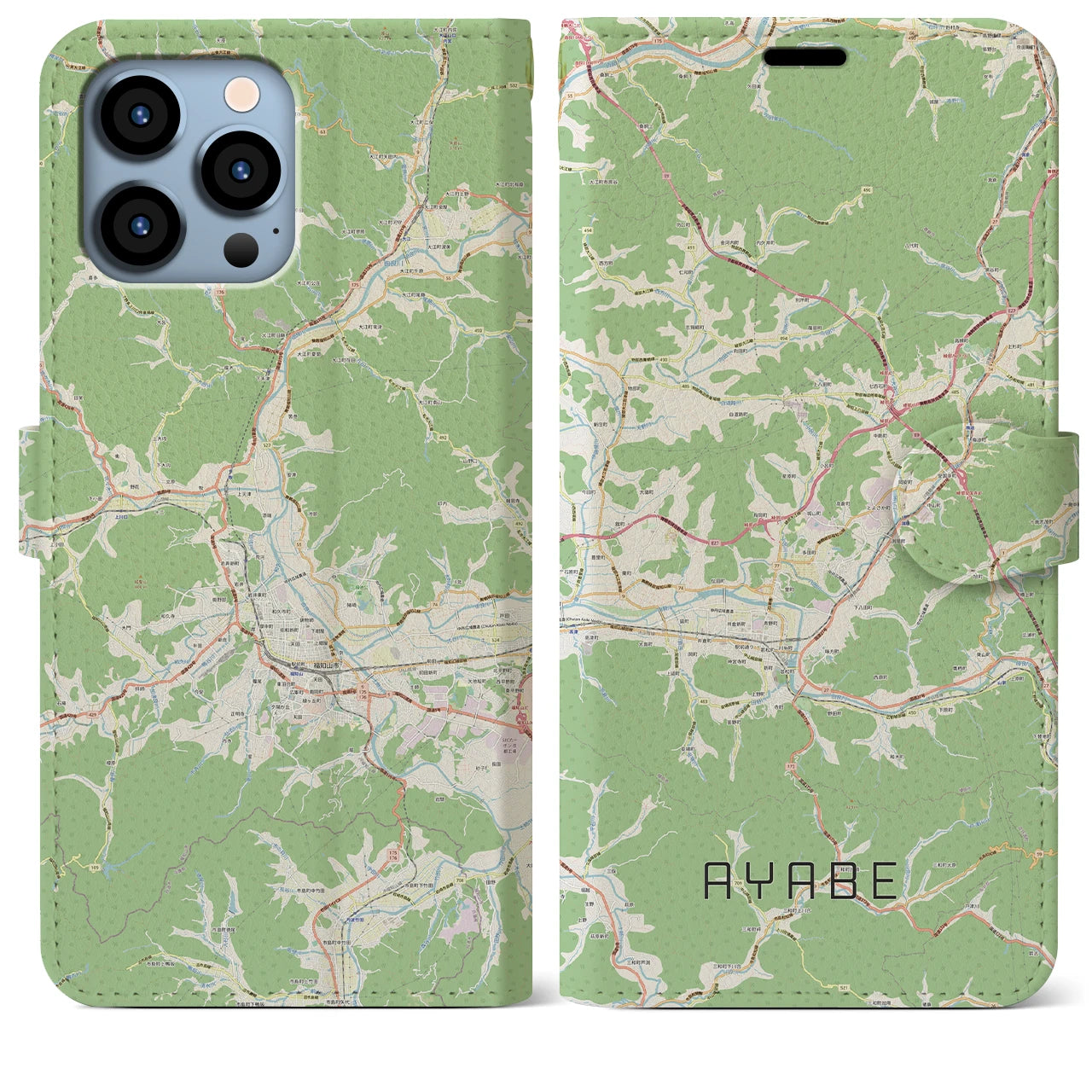 【綾部(京都府)】地図柄iPhoneケース(手帳タイプ)ナチュラル・iPhone 13 Pro Max 用