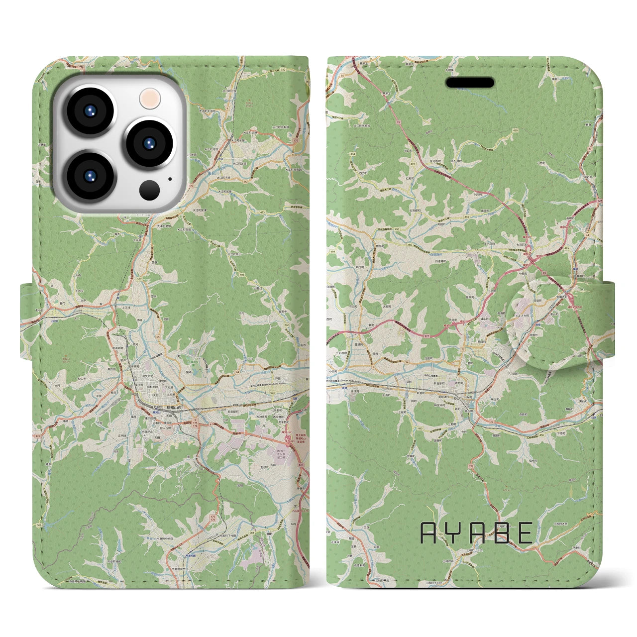 【綾部(京都府)】地図柄iPhoneケース(手帳タイプ)ナチュラル・iPhone 13 Pro 用