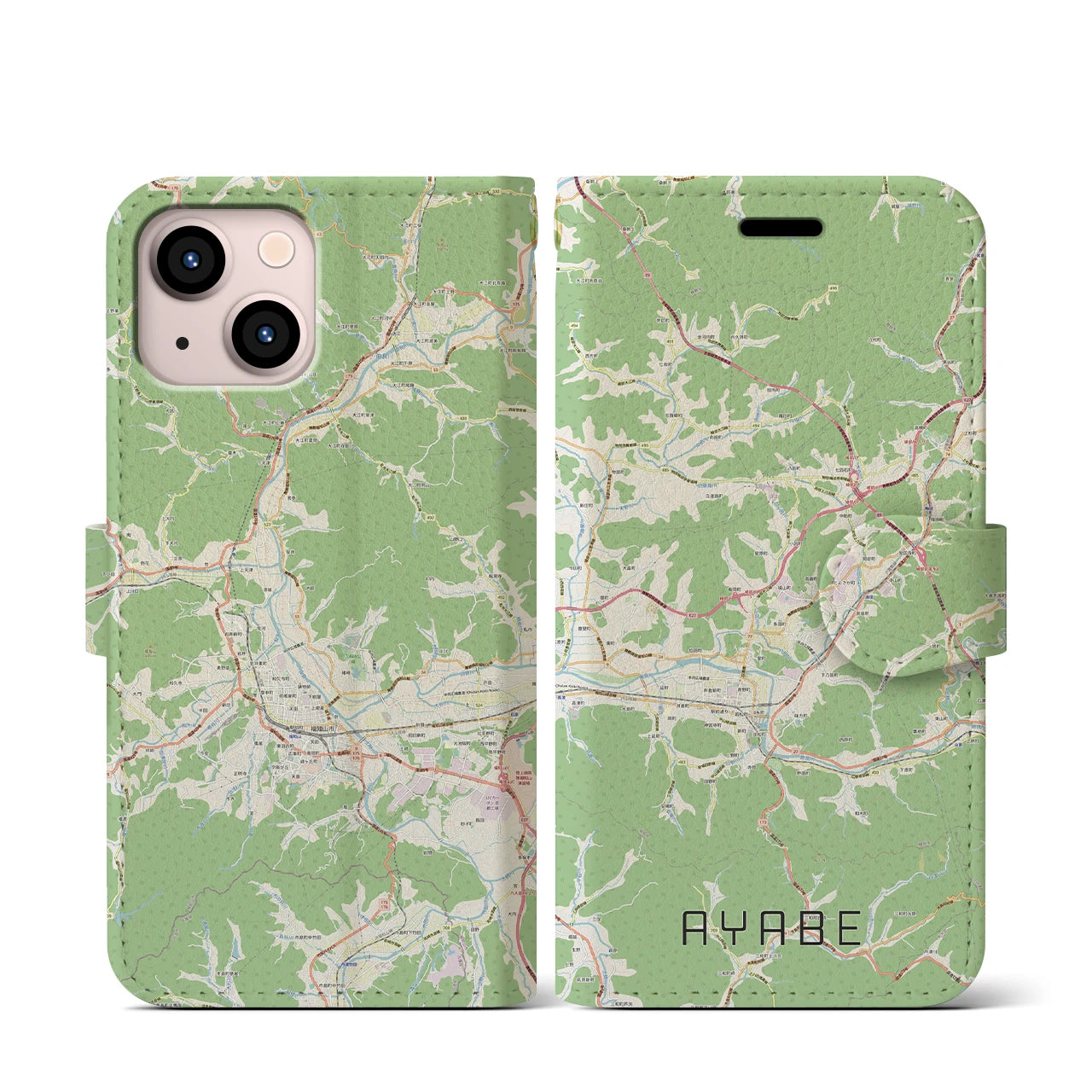 【綾部(京都府)】地図柄iPhoneケース(手帳タイプ)ナチュラル・iPhone 13 mini 用