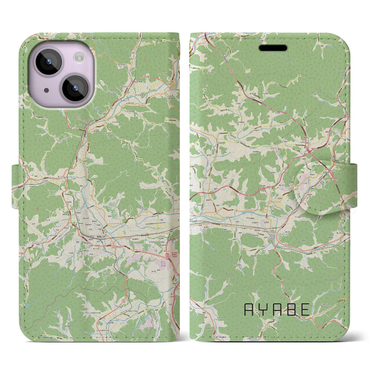 【綾部(京都府)】地図柄iPhoneケース(手帳タイプ)ナチュラル・iPhone 14 用
