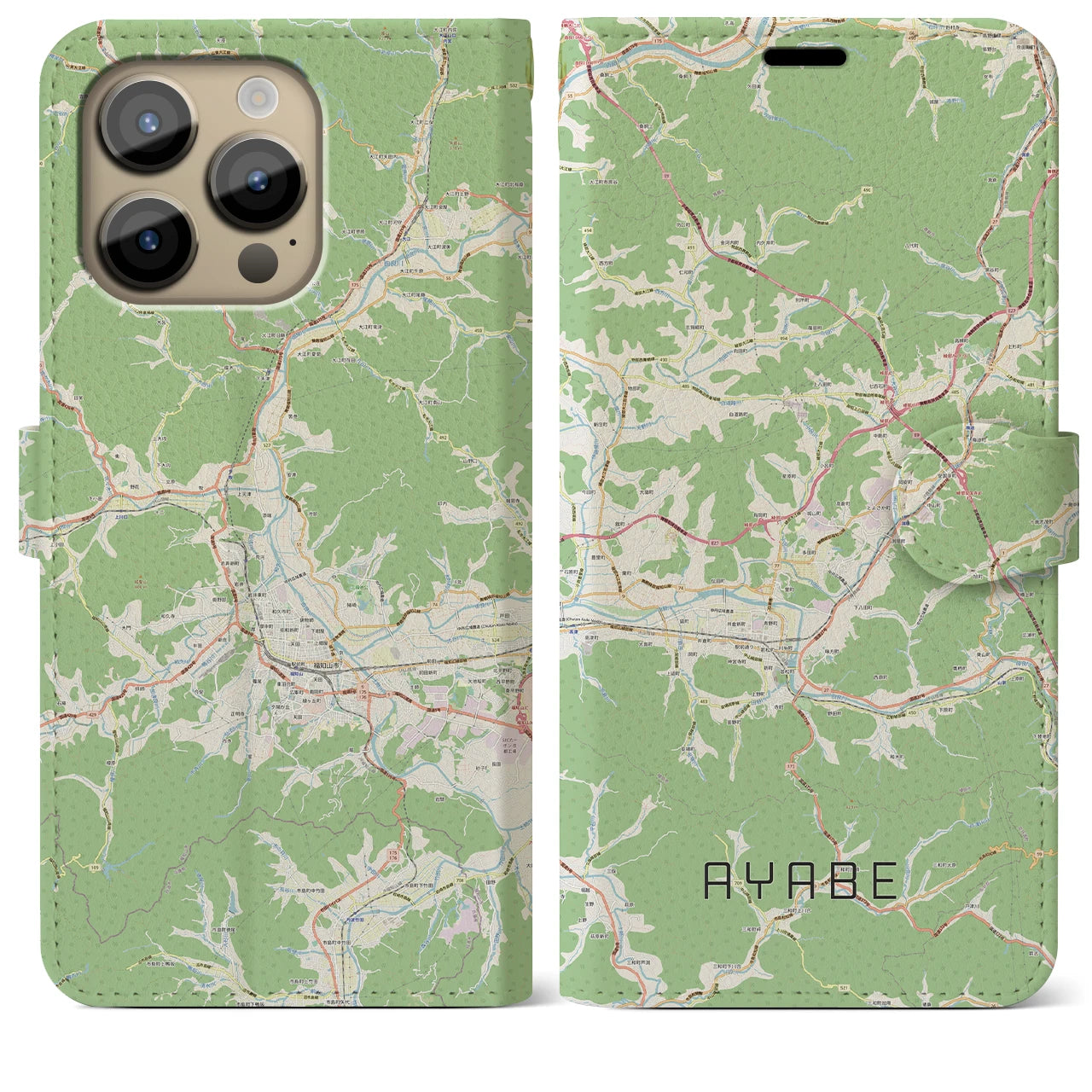 【綾部(京都府)】地図柄iPhoneケース(手帳タイプ)ナチュラル・iPhone 14 Pro Max 用