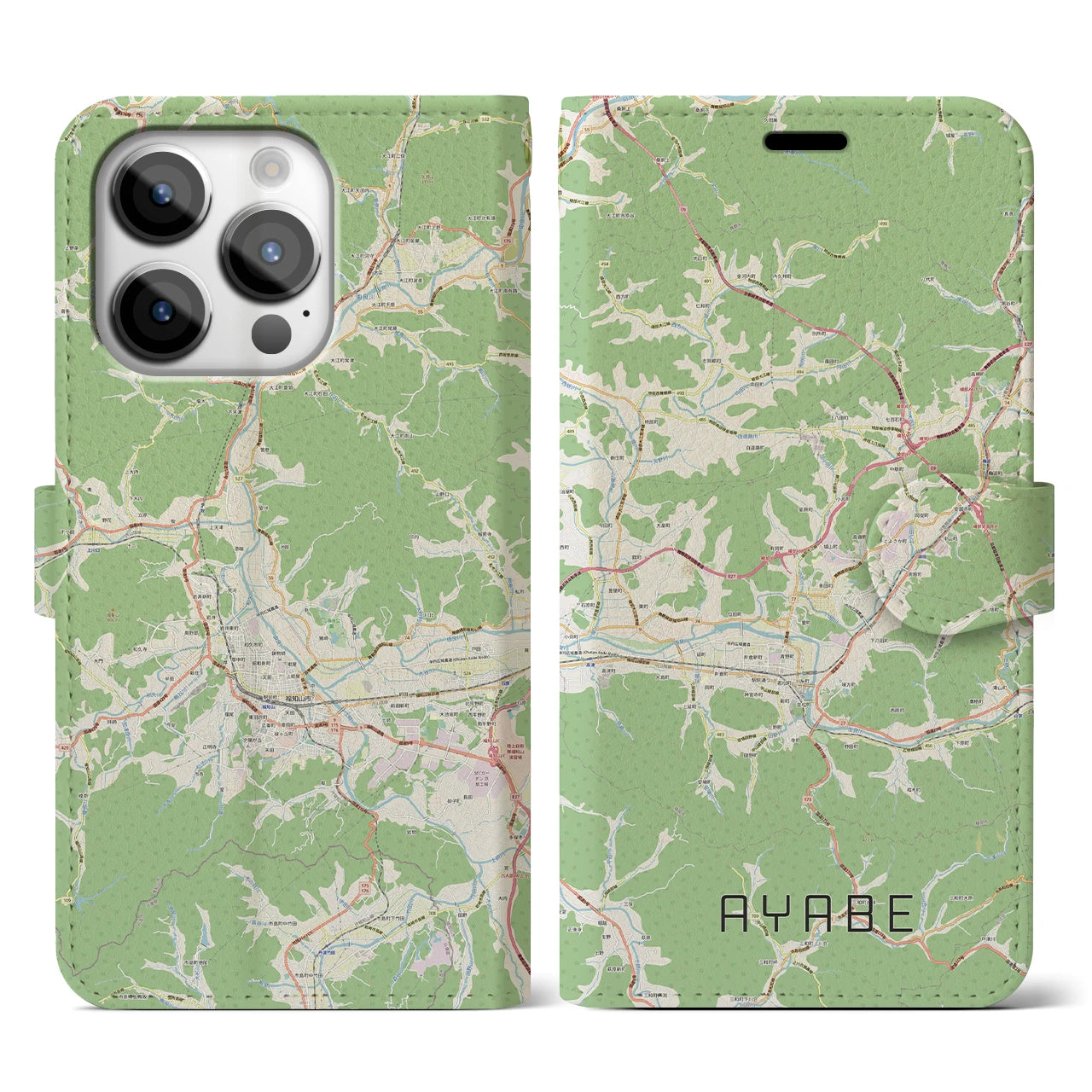 【綾部(京都府)】地図柄iPhoneケース(手帳タイプ)ナチュラル・iPhone 14 Pro 用