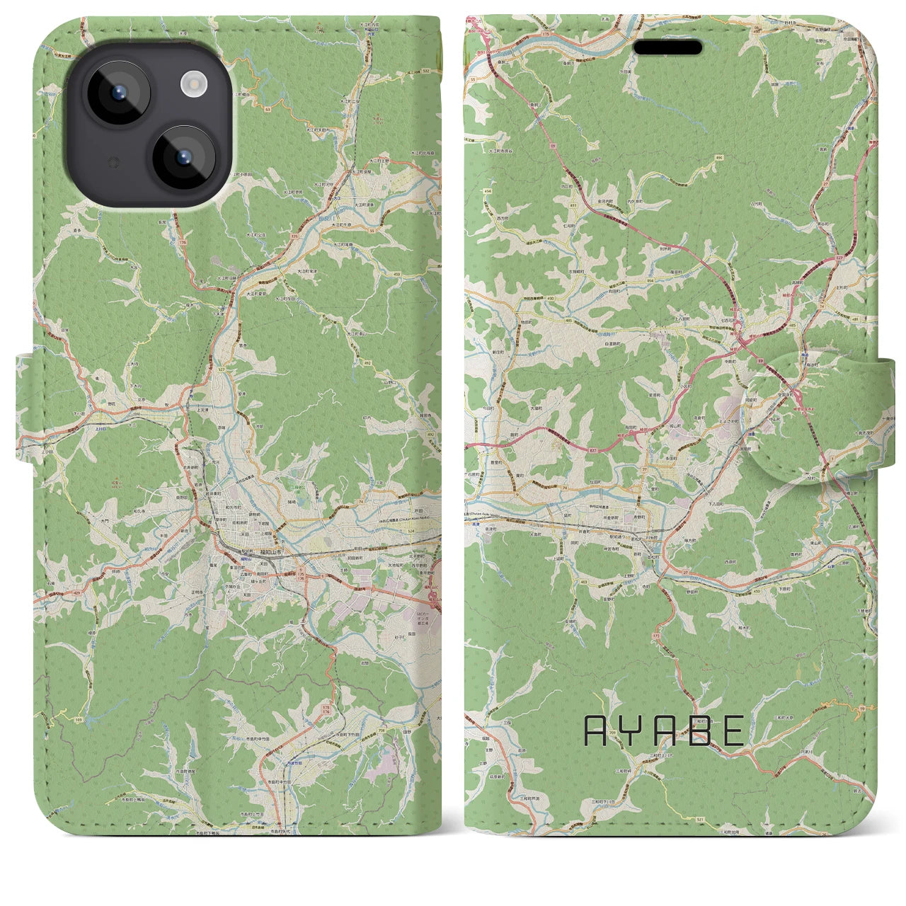 【綾部(京都府)】地図柄iPhoneケース(手帳タイプ)ナチュラル・iPhone 14 Plus 用