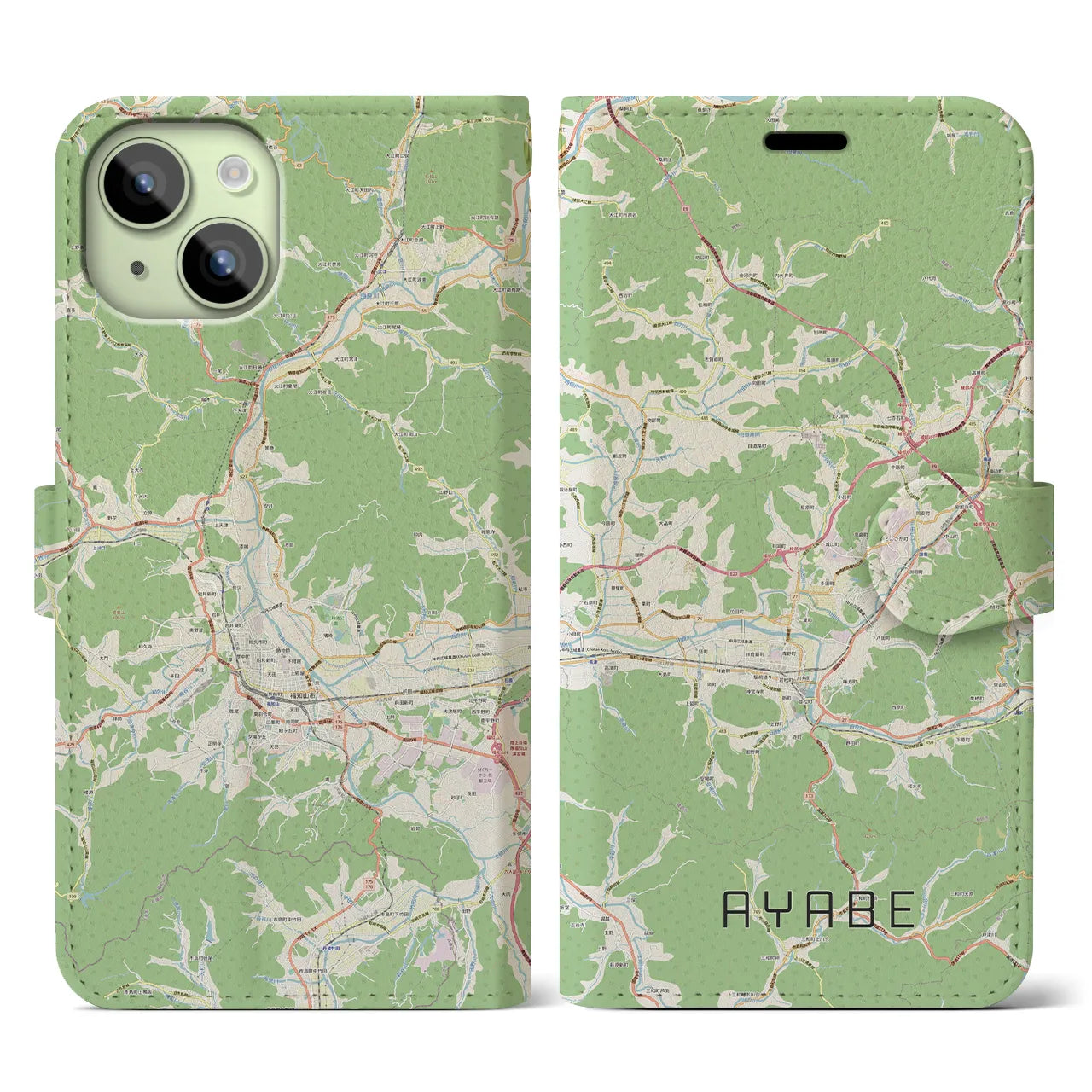 【綾部(京都府)】地図柄iPhoneケース(手帳タイプ)ナチュラル・iPhone 15 用