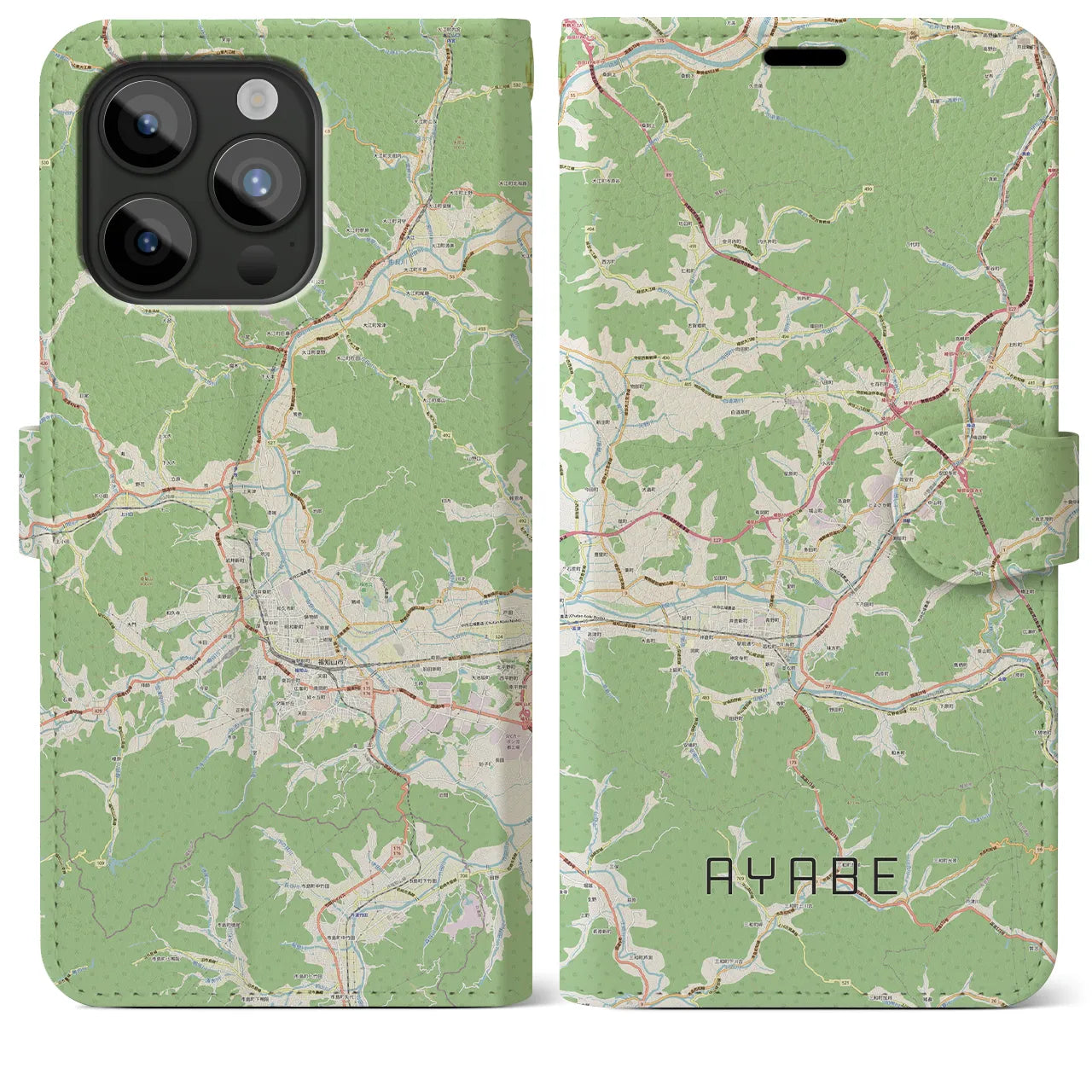【綾部(京都府)】地図柄iPhoneケース(手帳タイプ)ナチュラル・iPhone 15 Pro Max 用
