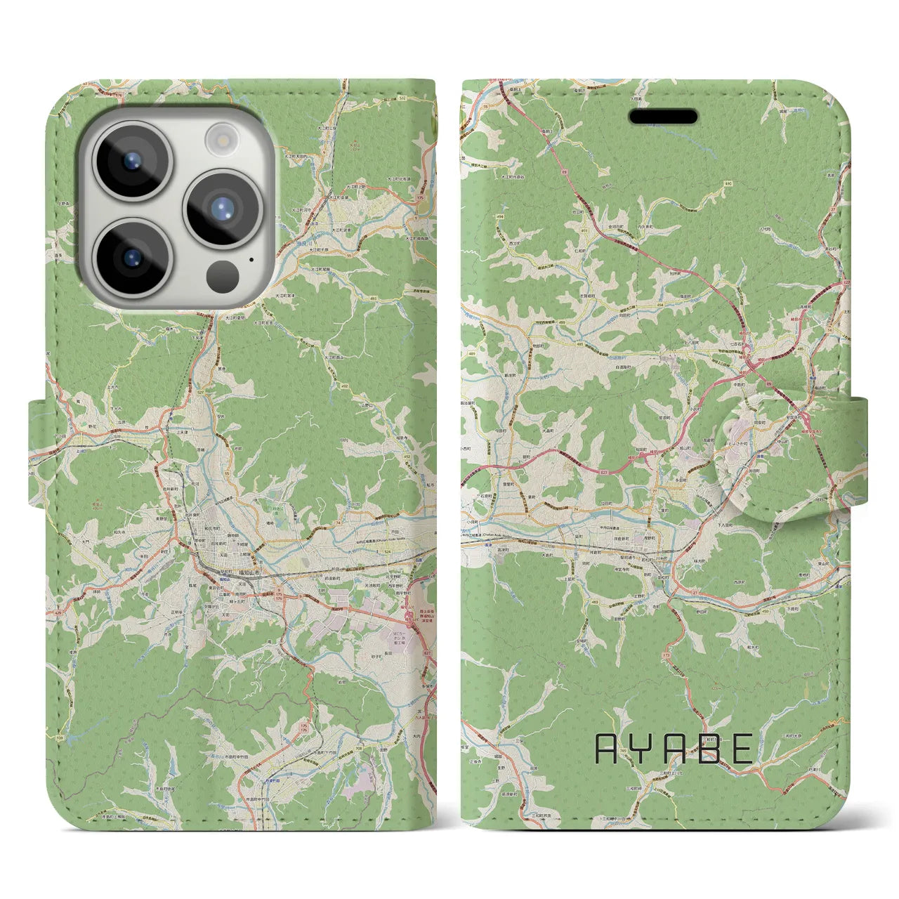 【綾部(京都府)】地図柄iPhoneケース(手帳タイプ)ナチュラル・iPhone 15 Pro 用