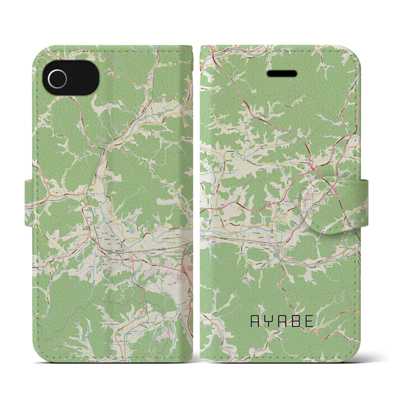 【綾部(京都府)】地図柄iPhoneケース(手帳タイプ)ナチュラル・iPhone SE(第3 / 第2世代) / 8 / 7 / 6s / 6 用