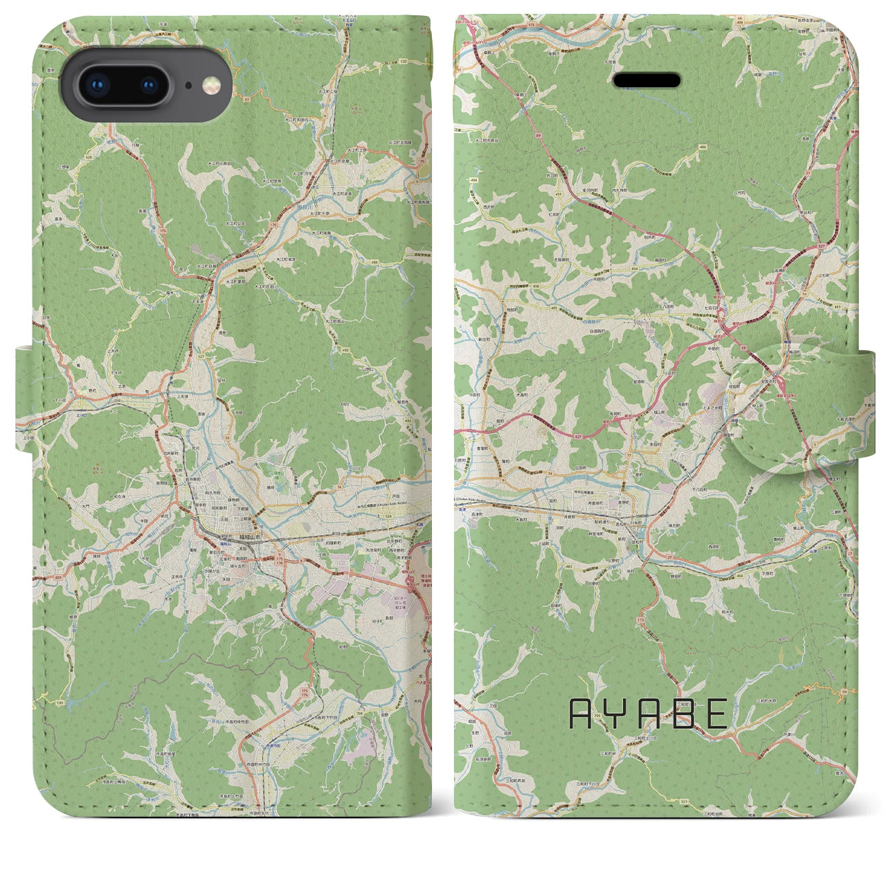 【綾部(京都府)】地図柄iPhoneケース(手帳タイプ)ナチュラル・iPhone 8Plus /7Plus / 6sPlus / 6Plus 用
