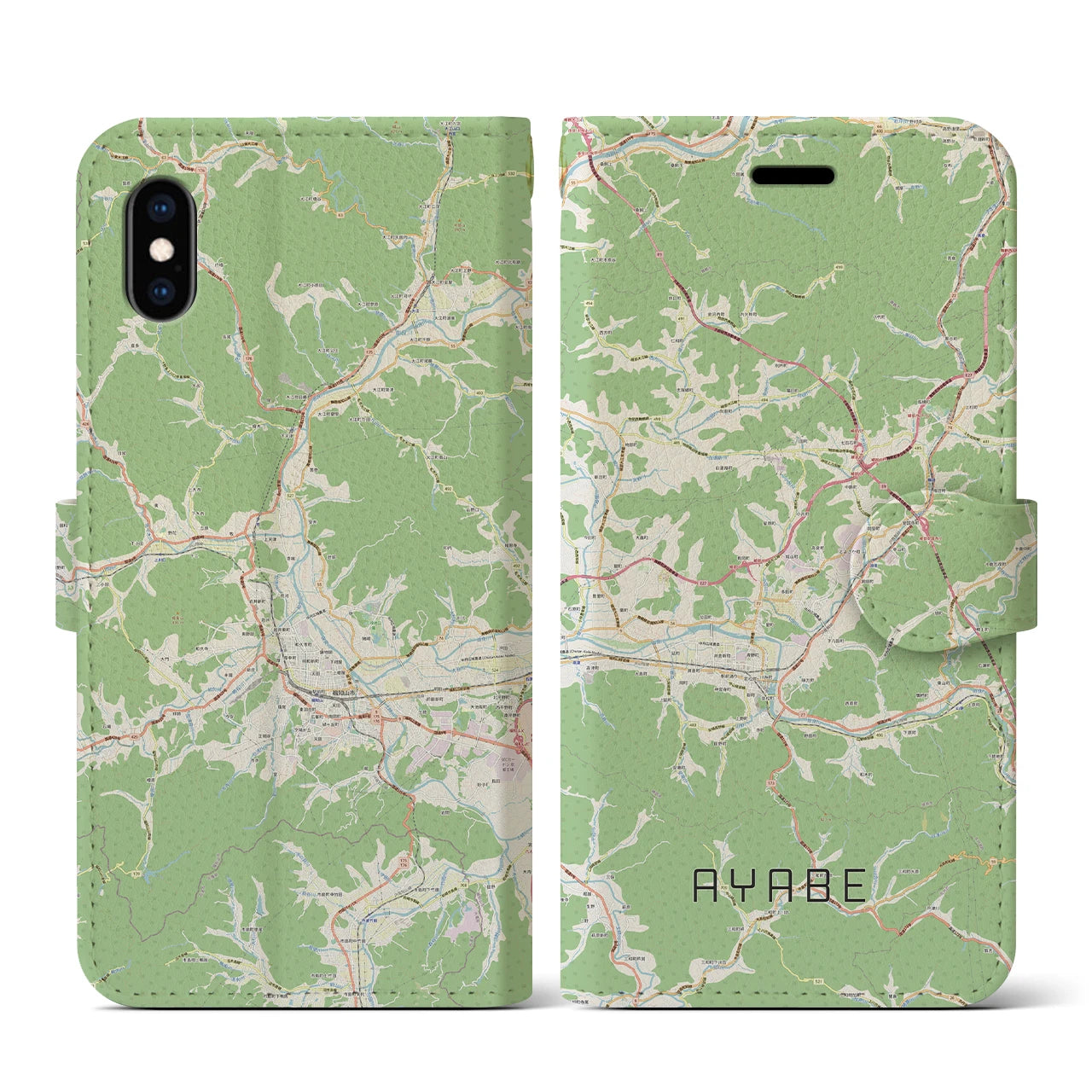 【綾部(京都府)】地図柄iPhoneケース(手帳タイプ)ナチュラル・iPhone XS / X 用