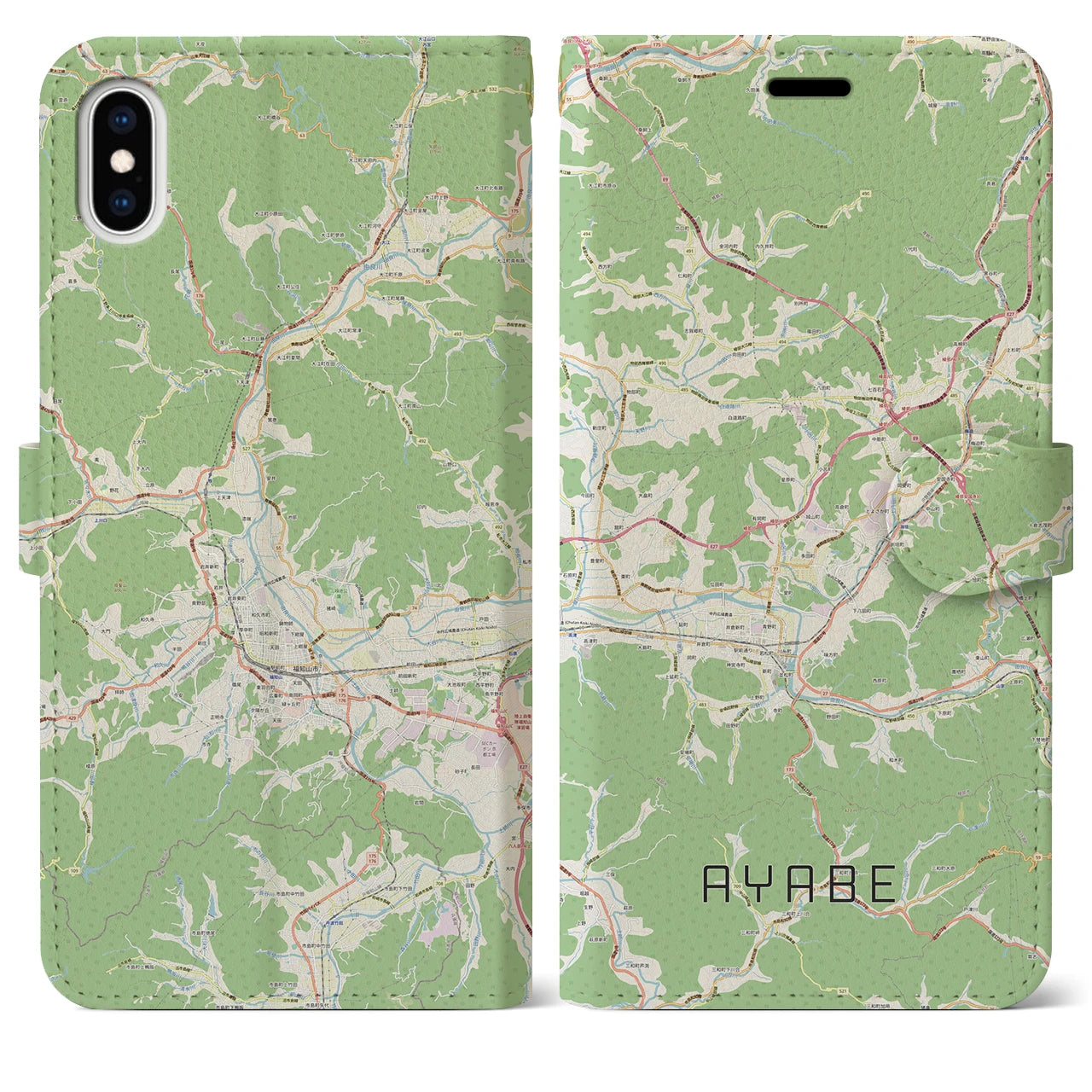 【綾部(京都府)】地図柄iPhoneケース(手帳タイプ)ナチュラル・iPhone XS Max 用