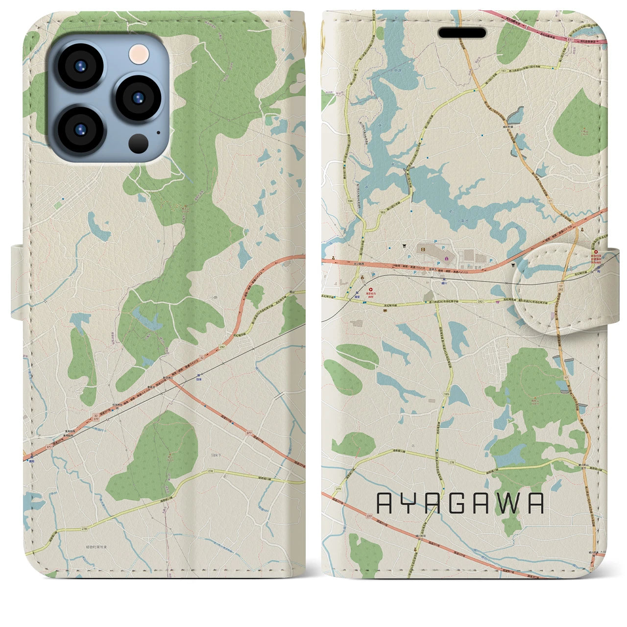 【綾川(香川県)】地図柄iPhoneケース(手帳タイプ)ナチュラル・iPhone 13 Pro Max 用