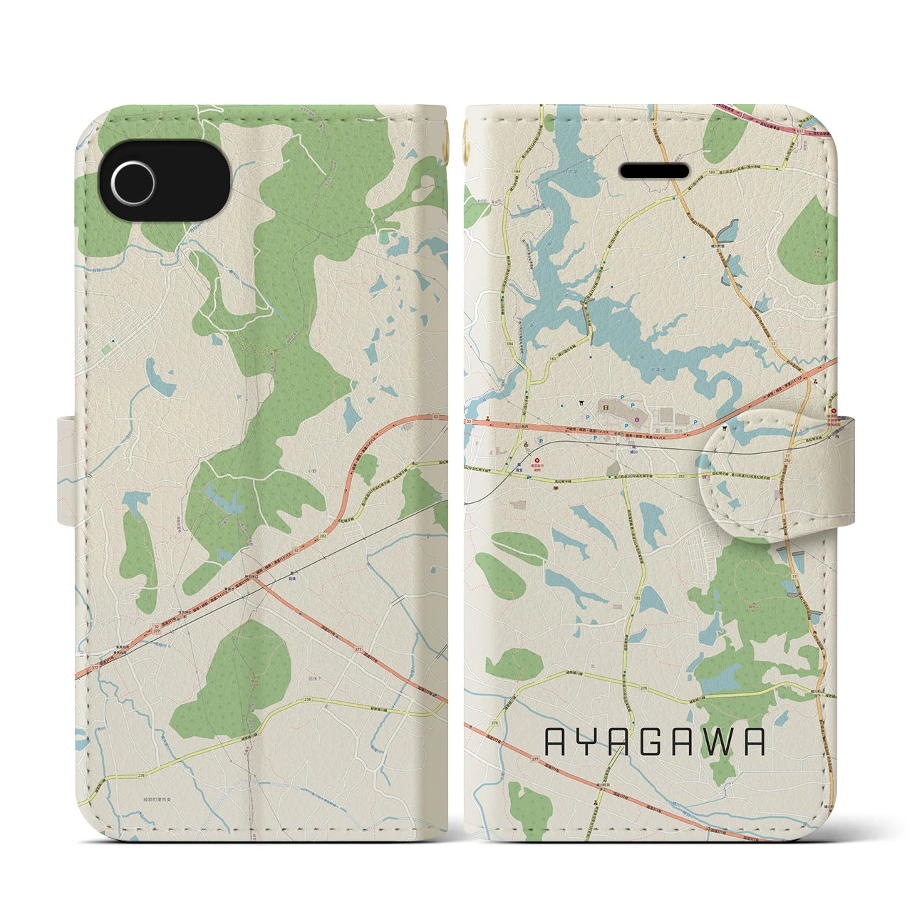 【綾川(香川県)】地図柄iPhoneケース(手帳タイプ)ナチュラル・iPhone SE(第3 / 第2世代) / 8 / 7 / 6s / 6 用