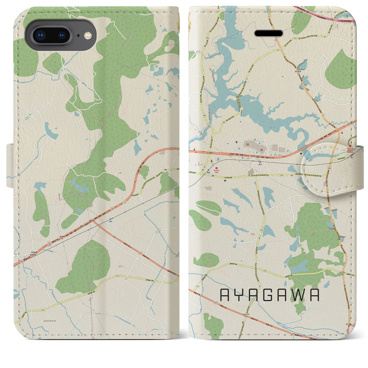 【綾川(香川県)】地図柄iPhoneケース(手帳タイプ)ナチュラル・iPhone 8Plus /7Plus / 6sPlus / 6Plus 用