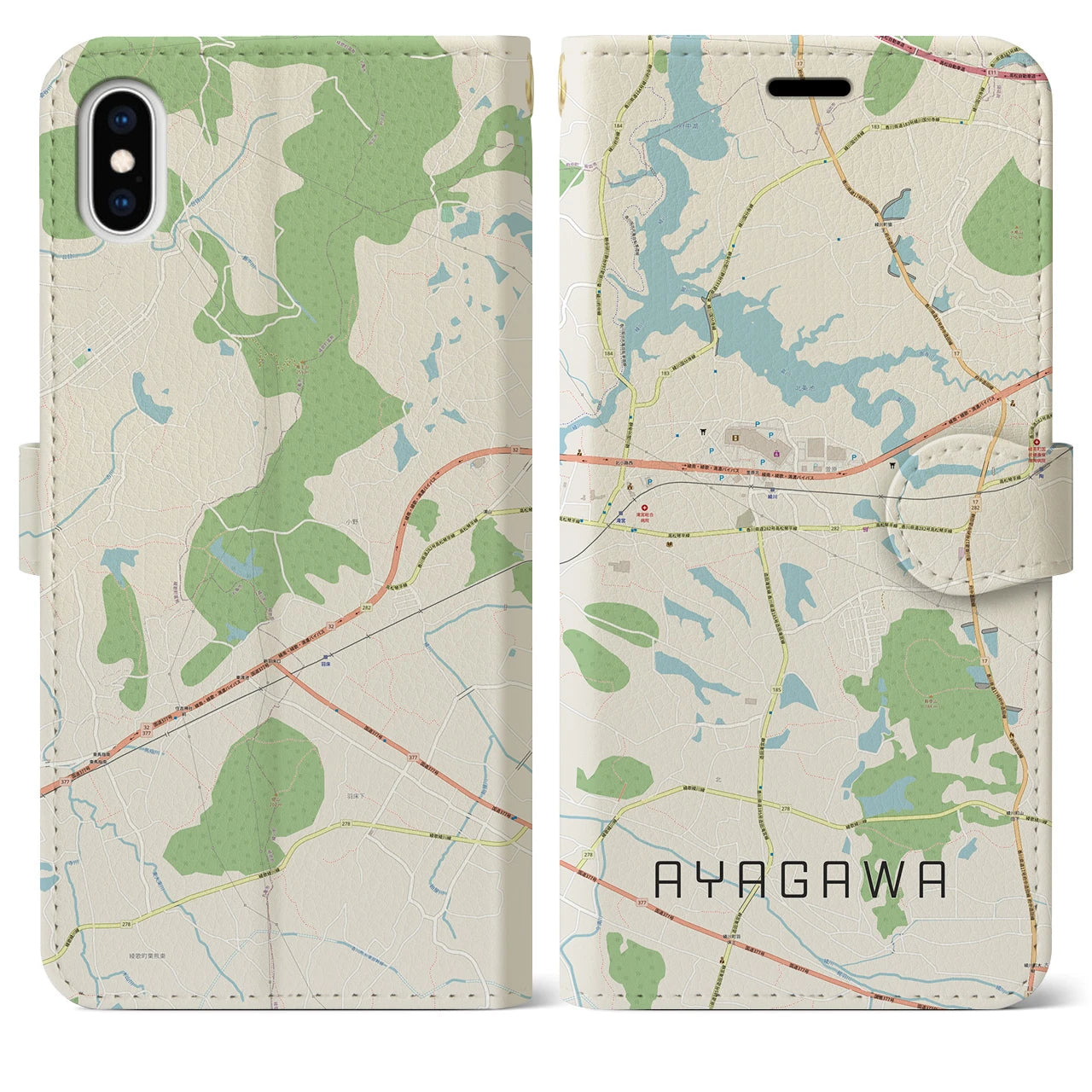 【綾川(香川県)】地図柄iPhoneケース(手帳タイプ)ナチュラル・iPhone XS Max 用