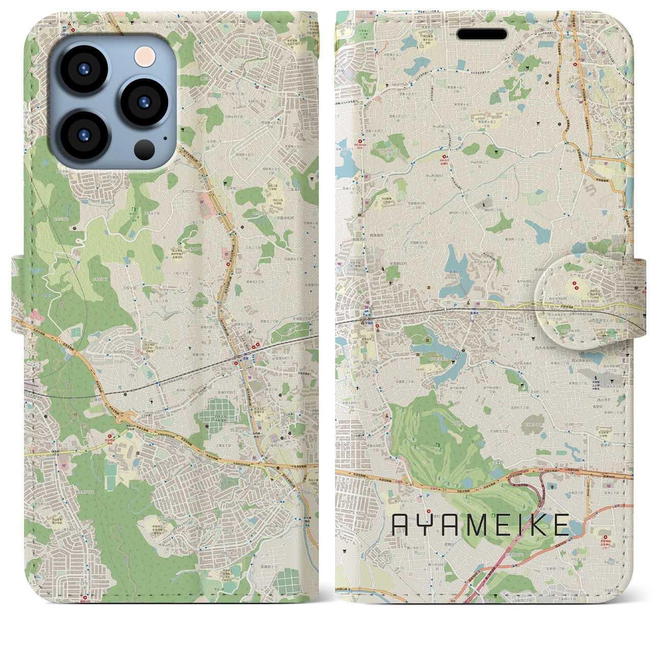 【菖蒲池(奈良県)】地図柄iPhoneケース(手帳タイプ)ナチュラル・iPhone 13 Pro Max 用