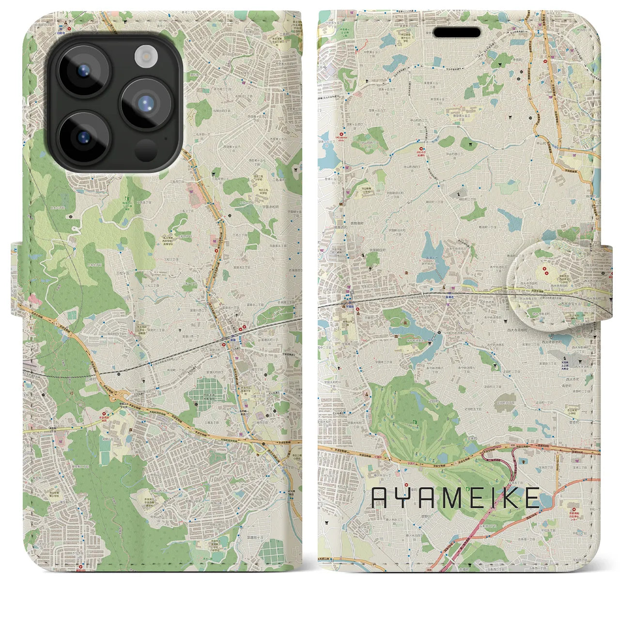 【菖蒲池(奈良県)】地図柄iPhoneケース(手帳タイプ)ナチュラル・iPhone 15 Pro Max 用