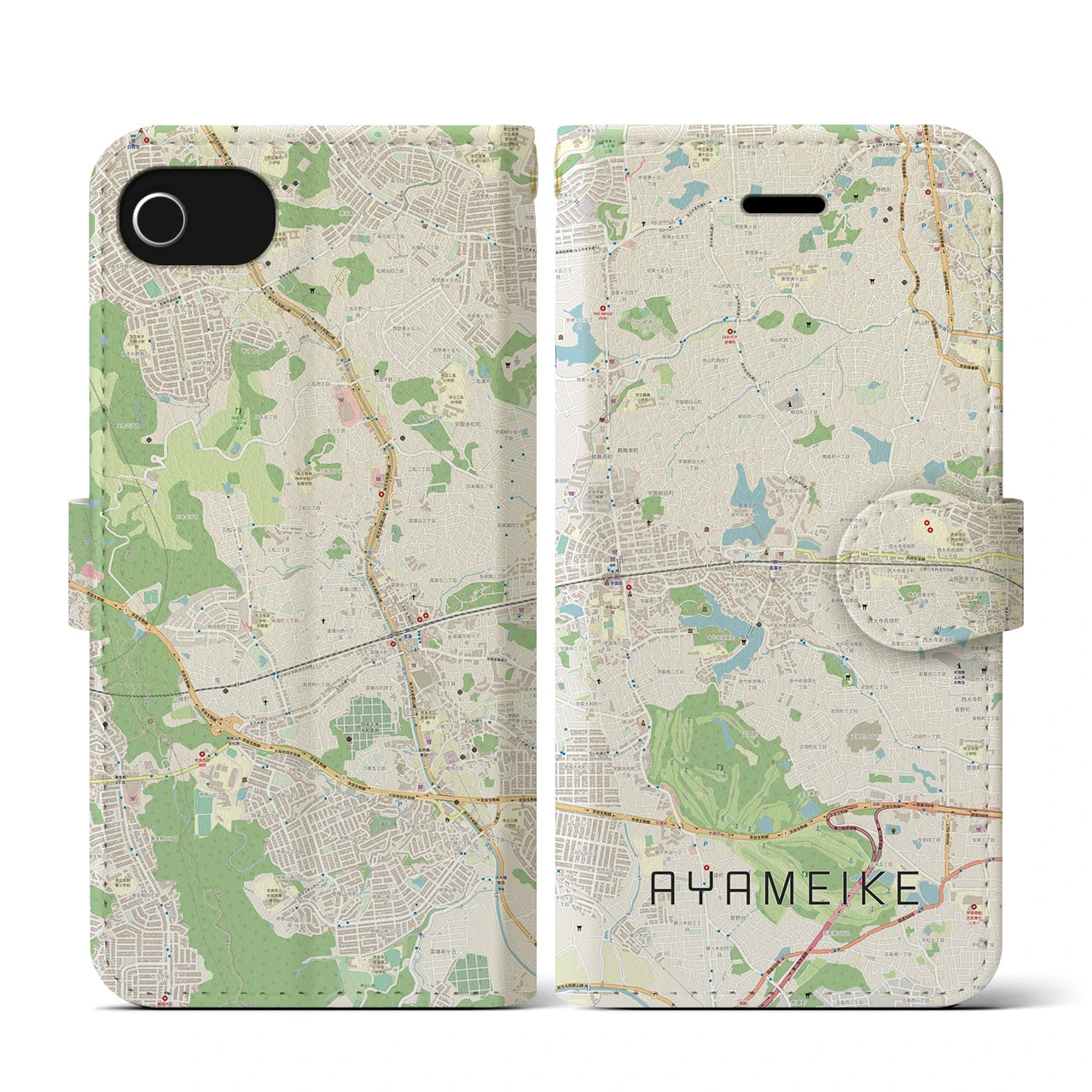 【菖蒲池(奈良県)】地図柄iPhoneケース(手帳タイプ)ナチュラル・iPhone SE(第3 / 第2世代) / 8 / 7 / 6s / 6 用