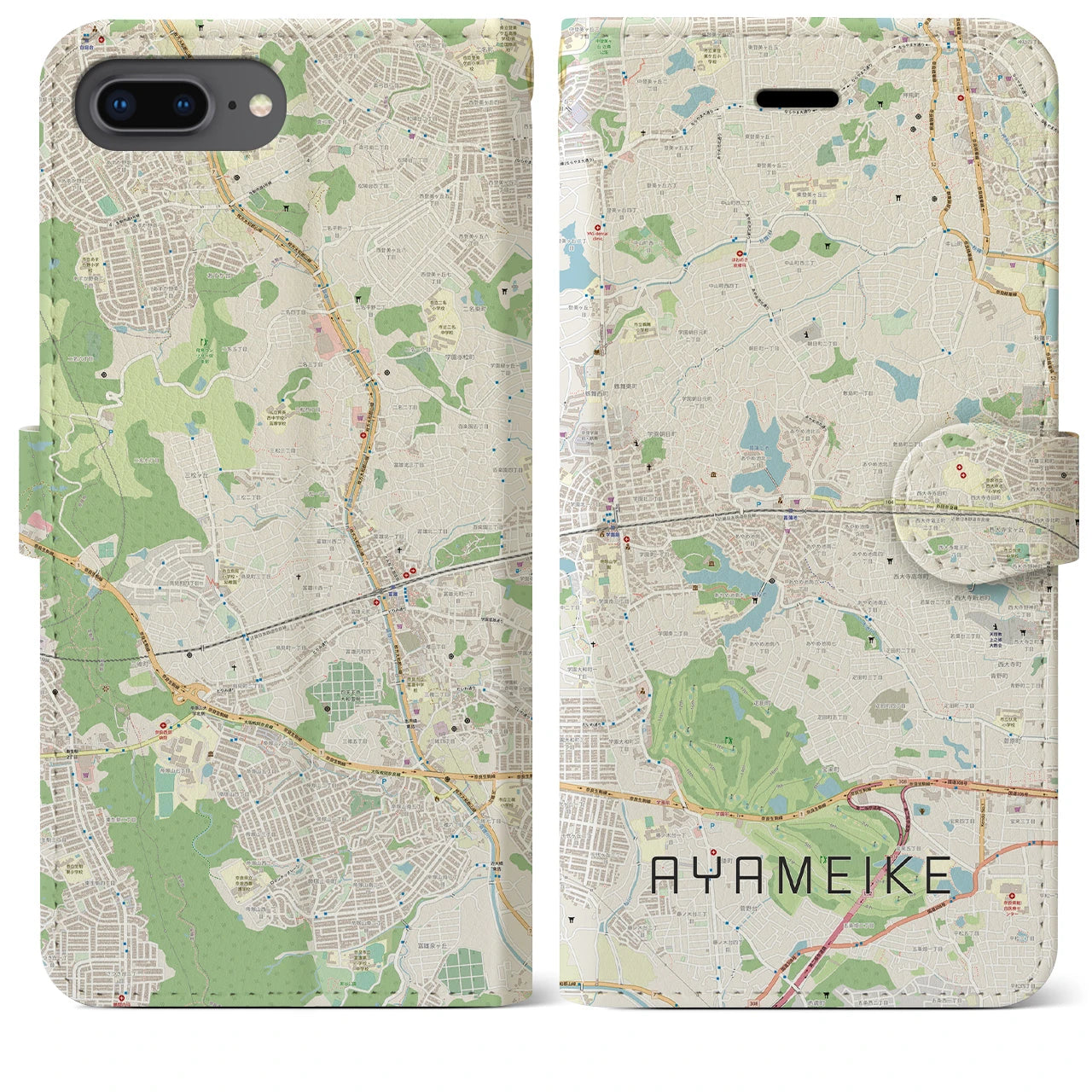 【菖蒲池(奈良県)】地図柄iPhoneケース(手帳タイプ)ナチュラル・iPhone 8Plus /7Plus / 6sPlus / 6Plus 用