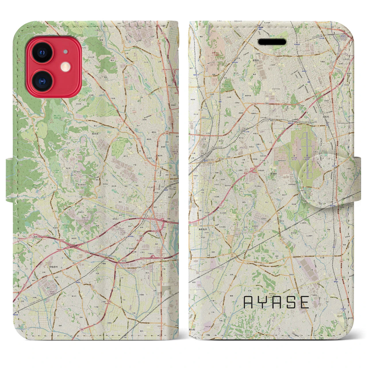 【綾瀬(神奈川県)】地図柄iPhoneケース(手帳タイプ)ナチュラル・iPhone 11 用