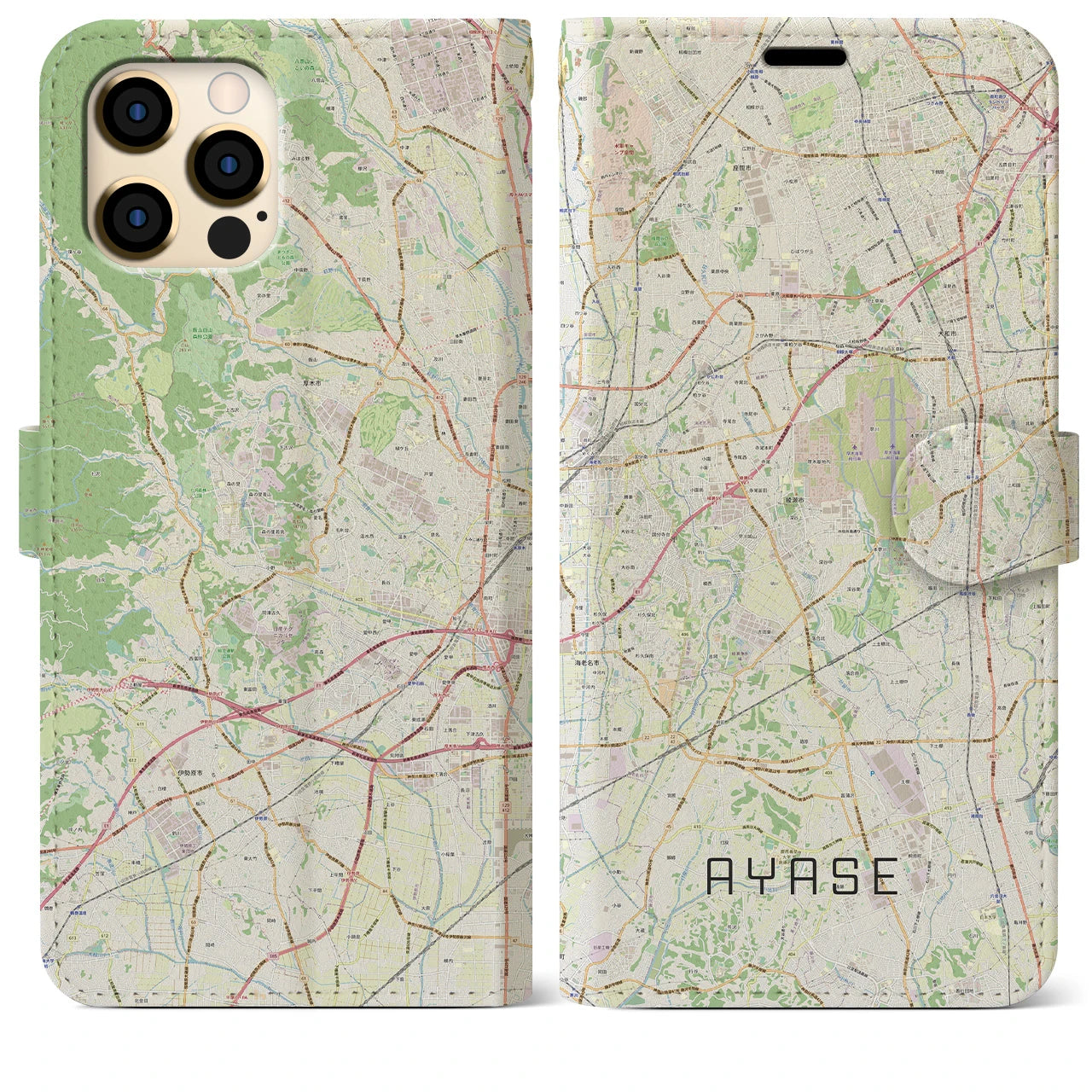 【綾瀬(神奈川県)】地図柄iPhoneケース(手帳タイプ)ナチュラル・iPhone 12 Pro Max 用