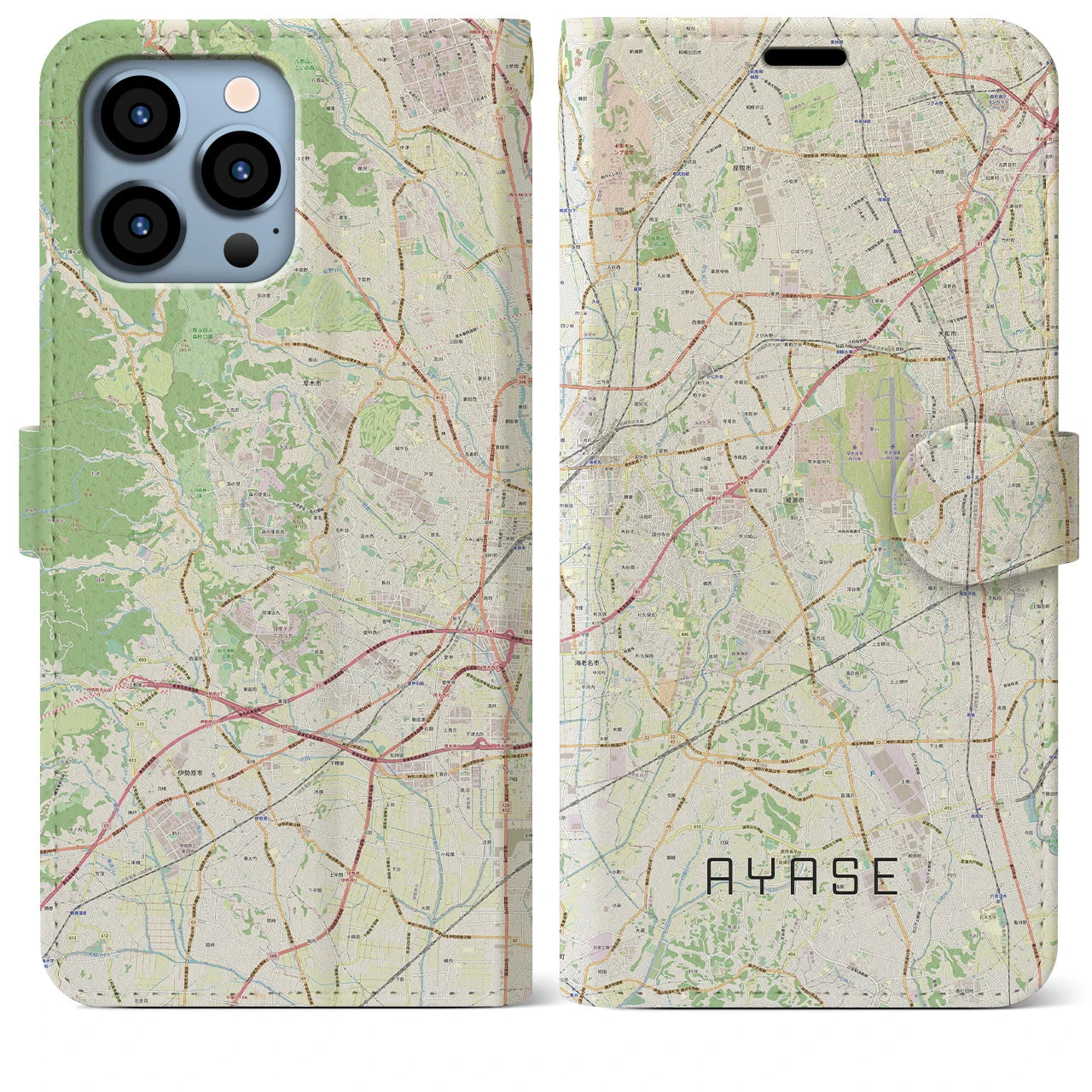 【綾瀬(神奈川県)】地図柄iPhoneケース(手帳タイプ)ナチュラル・iPhone 13 Pro Max 用