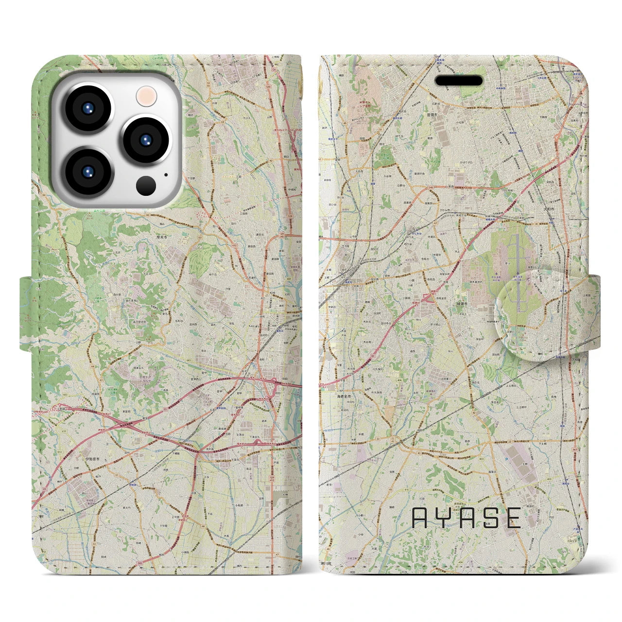 【綾瀬(神奈川県)】地図柄iPhoneケース(手帳タイプ)ナチュラル・iPhone 13 Pro 用