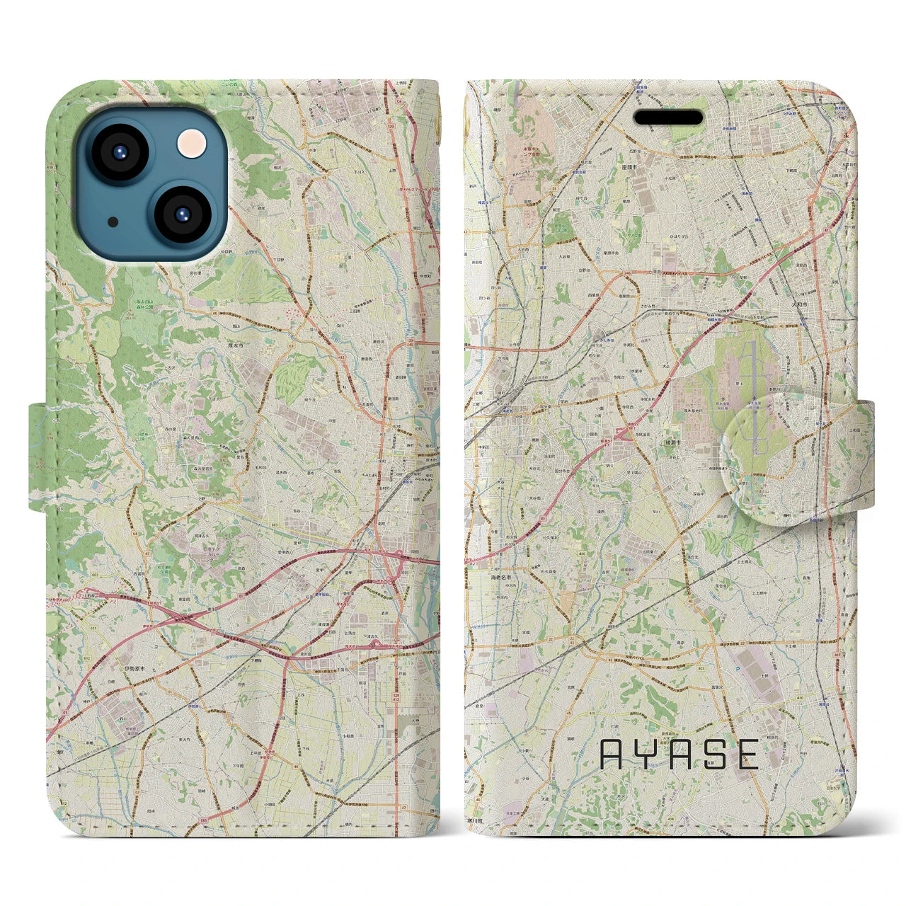 【綾瀬(神奈川県)】地図柄iPhoneケース(手帳タイプ)ナチュラル・iPhone 13 用