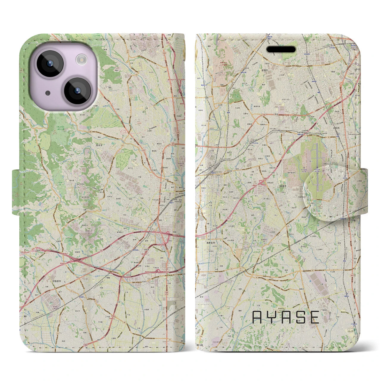 【綾瀬(神奈川県)】地図柄iPhoneケース(手帳タイプ)ナチュラル・iPhone 14 用