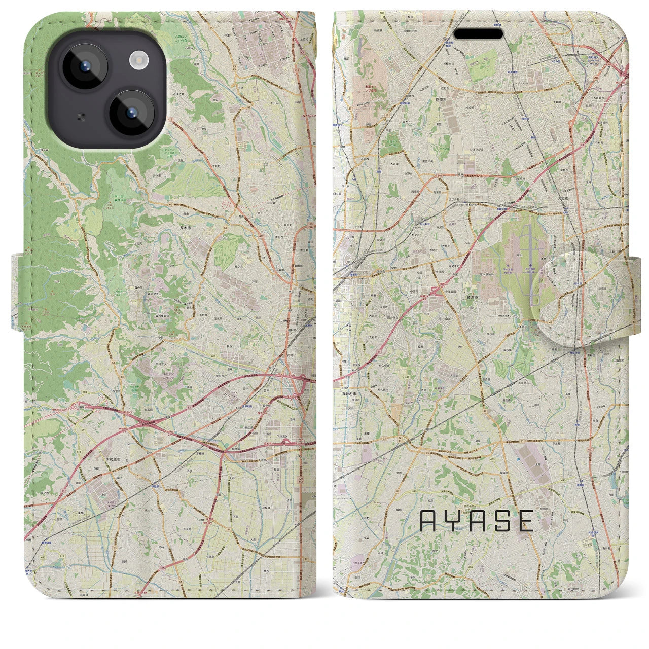 【綾瀬(神奈川県)】地図柄iPhoneケース(手帳タイプ)ナチュラル・iPhone 14 Plus 用